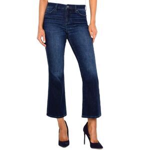 Liverpool Blue Dark Wash High Rise Cropped Flare Frayed Hem Jeans Size 12